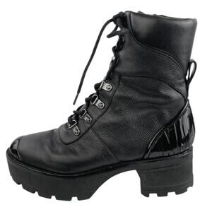 Michael Kors Khloe Women's Black Leather Lace Up Platform Combat Boots Size 6.5M